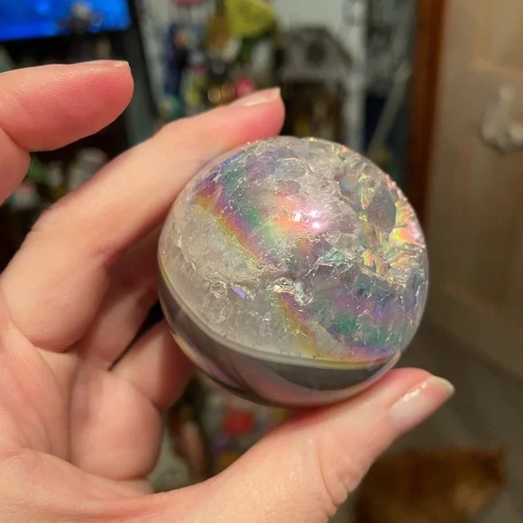 Aura sphere with druzy and pretty agate banding - Picture 12 of 15